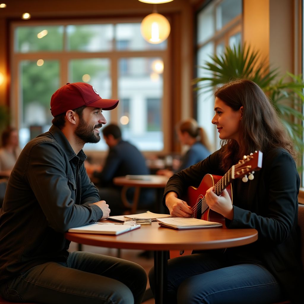 A team member interviewing a local artist