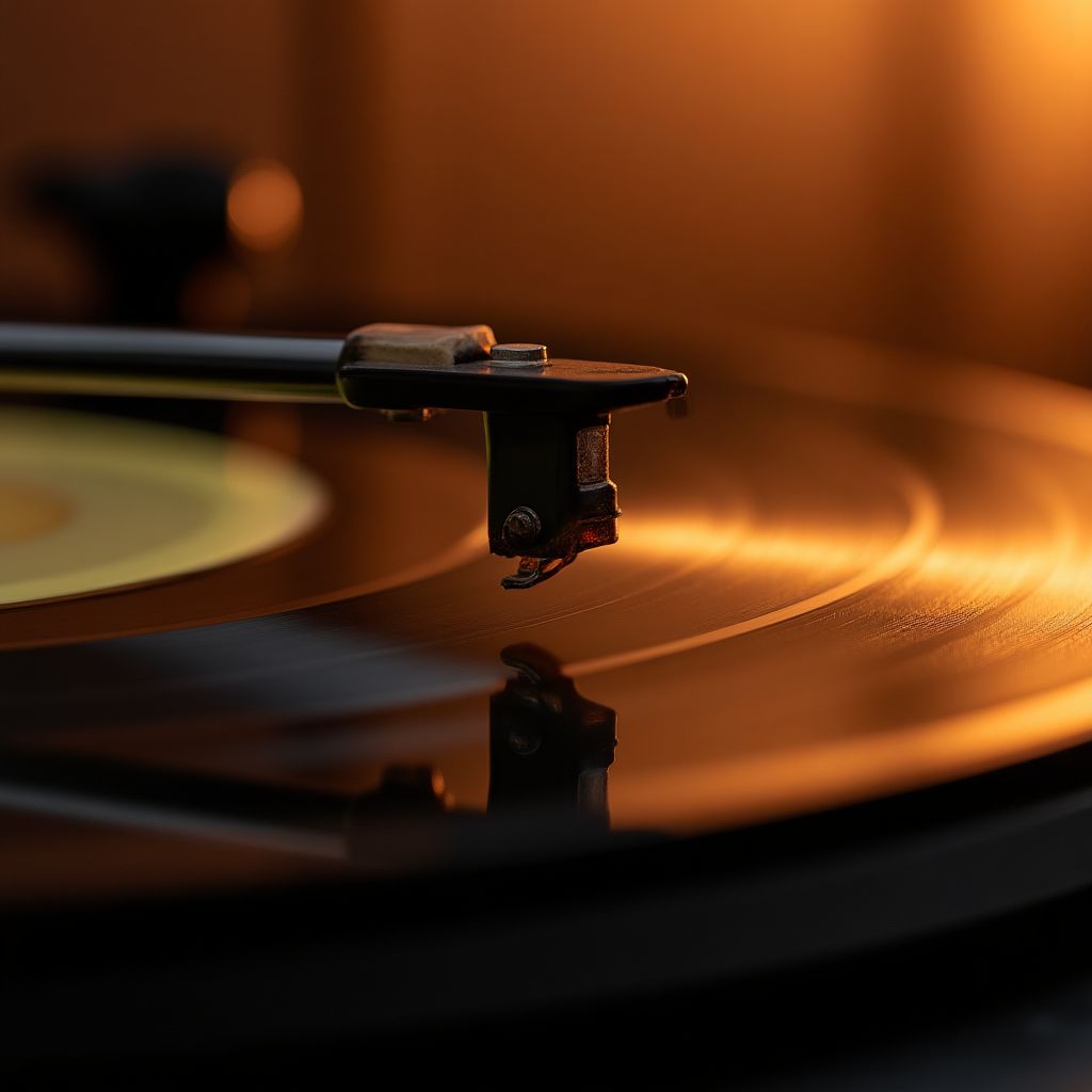 A vinyl record spinning on a turntable