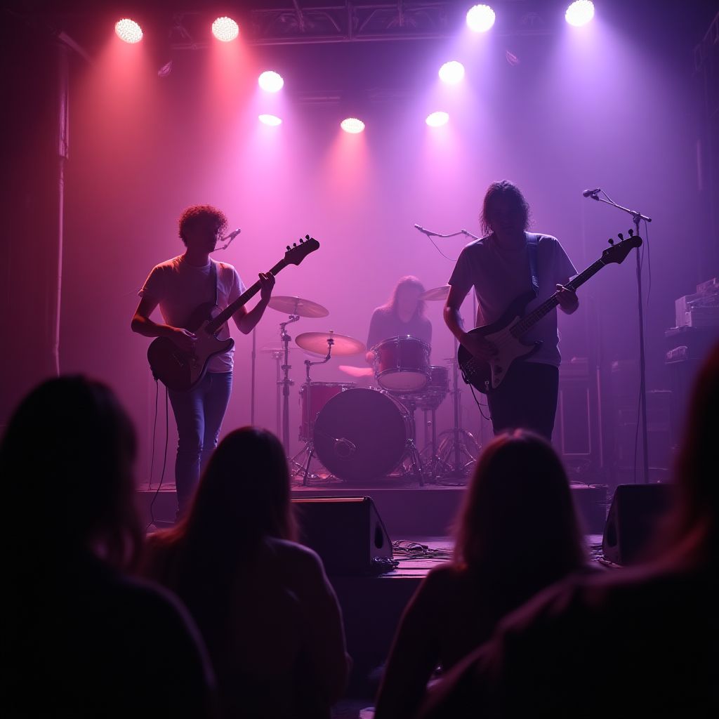 Indie band performing live on a small stage