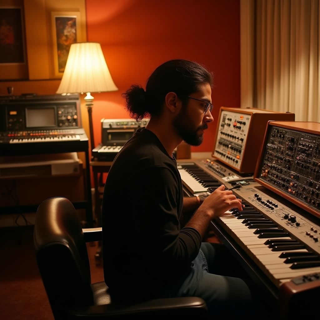 A music artist working in a recording studio